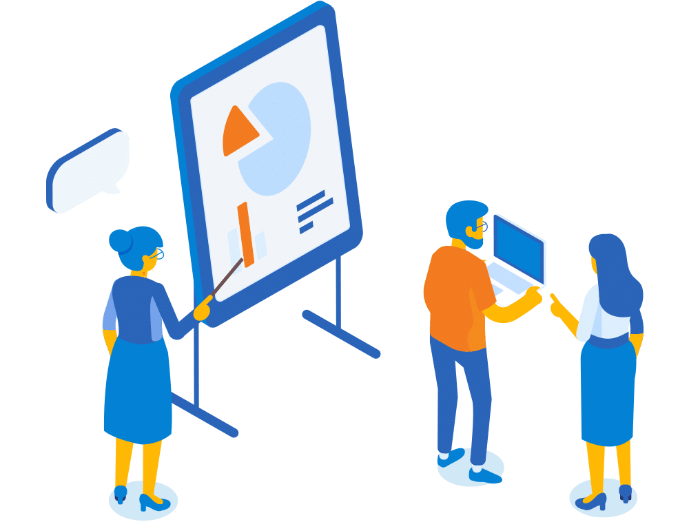 Team planning around a presentation board